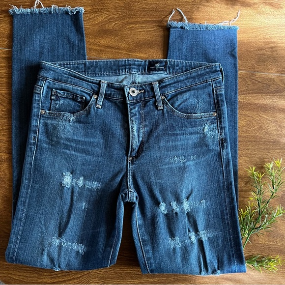 AG Andriano Goldschmied Distressed Denim Blue cropped ankle Jeans size 26R - Picture 2 of 10